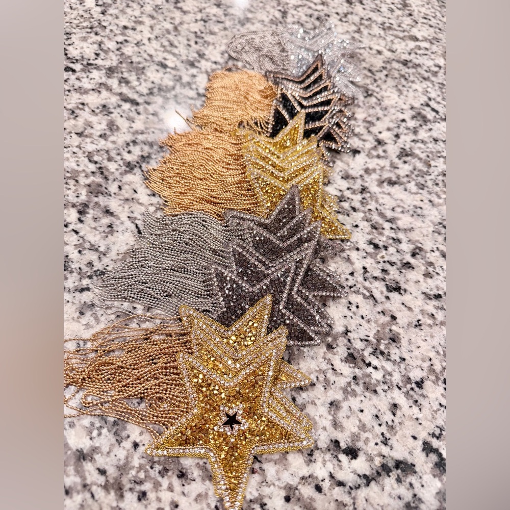 Showgirl Beaded Celestial Stars Iron-on Patch-Gold, Silver, Black, & Gunmetal